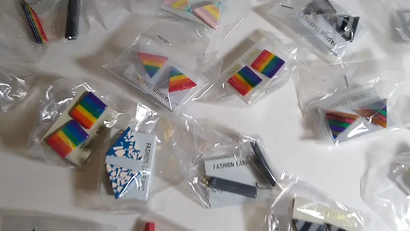 Lot of 24 Mod Era Retro Gay Pride Vintage Rainbows Pierced Earrings Mod Style  Triangles Pastels Geometric