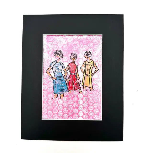 Gelli Plate Acrylic Print 1969 Fashion Ladies