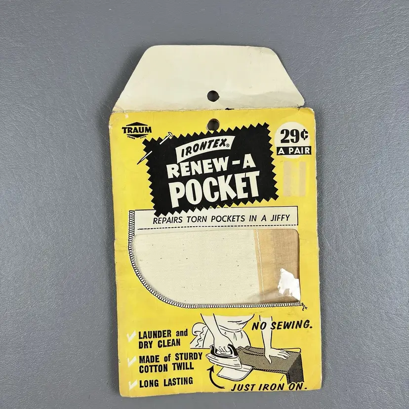 Vintage Irontex Renew A Pocket Iron-Patch Mid Century Sewing Repair 100% Cotton