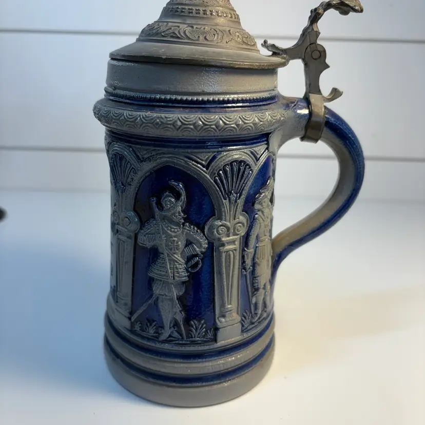 Salt Glazed German Beer Stein, Pewter Lid