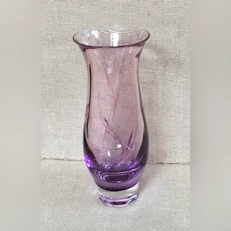 Magenta Swirl Handblown Glass Vase Flared Rim Heavyweight Goth Fairy Dream Core