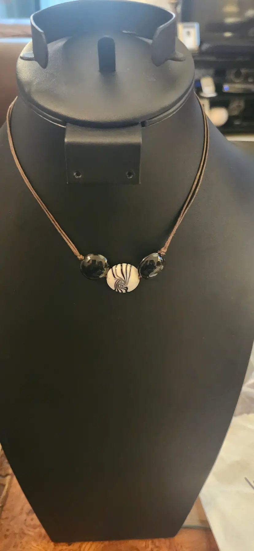 Artisan Black & White Ceramic Pendant Necklace