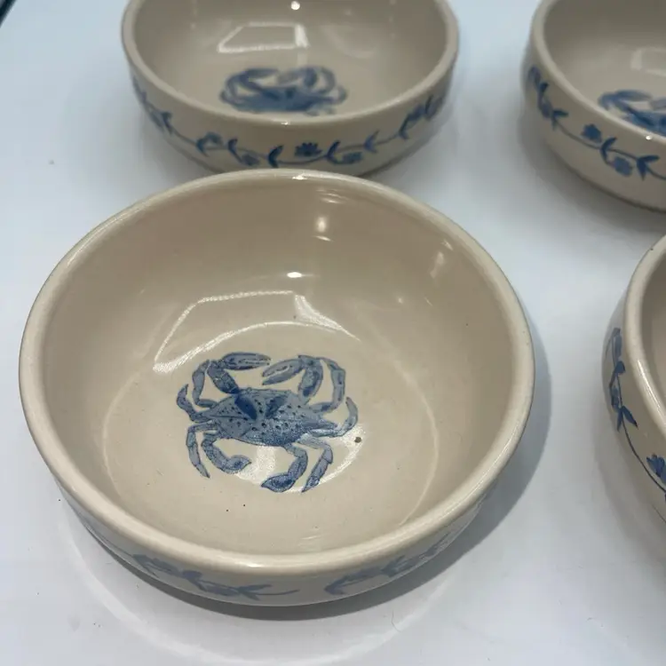 Nantucket Stoneware Coastal BEACHY CRAB Bowl Set Butter Serving Dish Set Of 4