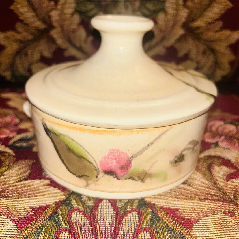 Rich Agness Glazed Stoneware Floral Red Egg Baker Signed