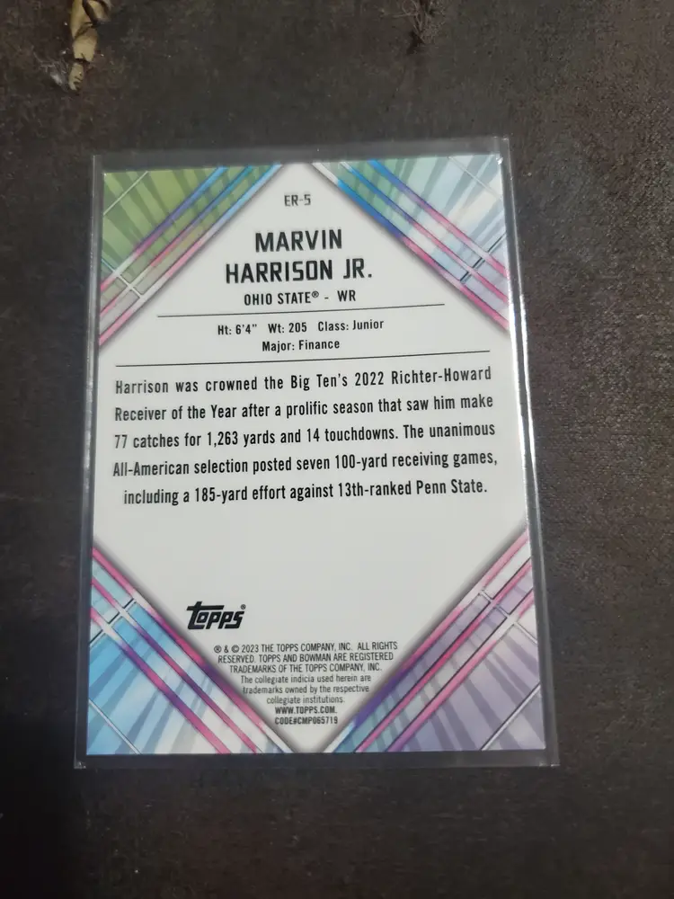2023 Bowman Chrome University Marvin Harrison Jr. Early Risers Card