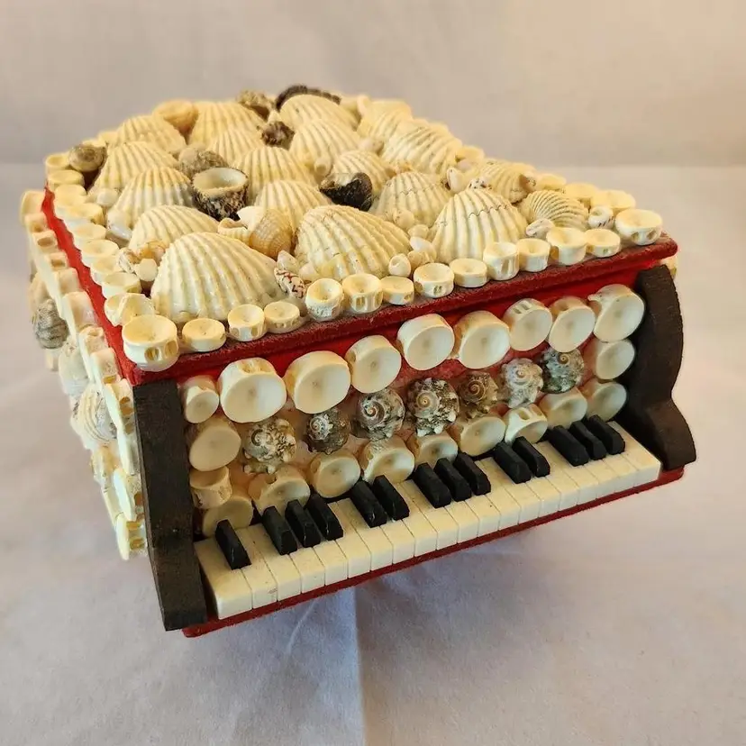 Vintage Sea Shell Grand Piano Jewelry Trinket Box Nautical Decor Treasure Chest
