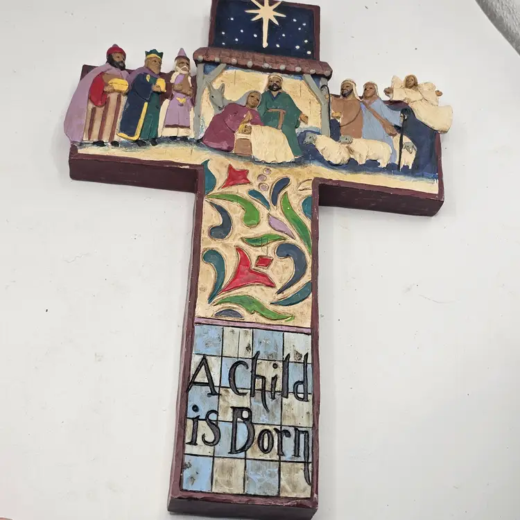 Jim Shore nativity cross wall hanging 2006 a child is born
