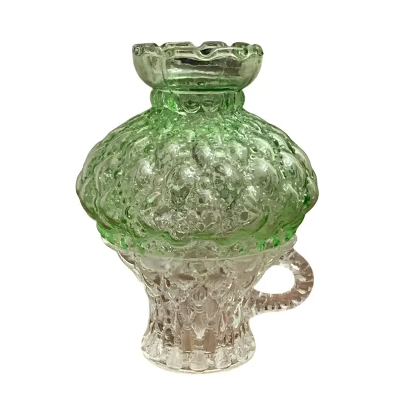 2-piece Confederate Glass Works Brooke Crescent Green And Clear Glass Diamond Quilt Fairy Lamp 6 1/2” X 4 1/2”