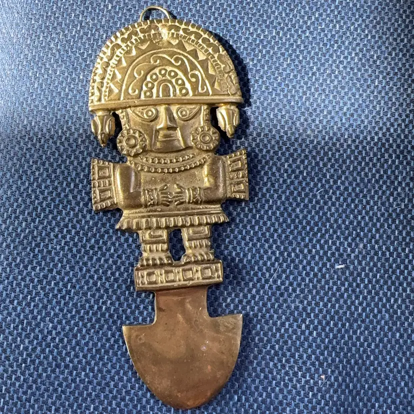 Vintage Brass Peruvian Tumi Wall Hanging Inca Deity Knife