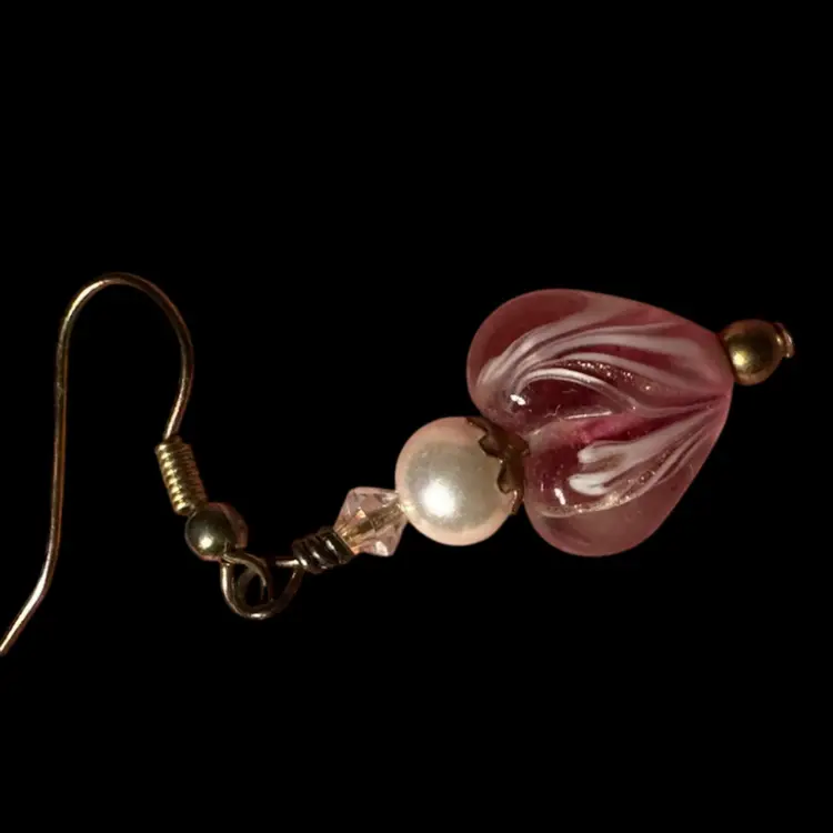 Vintage Dichroic Art Glass Murano Style Earrings w/Pearl & AB Stone