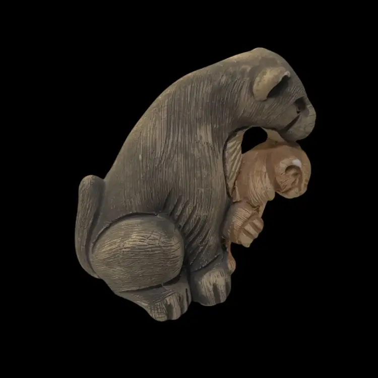 Vintage Figurine Puma with Cub Artesania Rinconada Gray