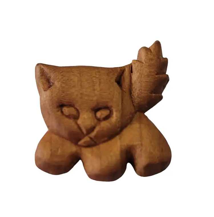 Vintage Artisan Signed Wood Carved Kitten, Cat Pin E648