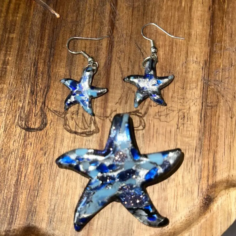 Star Fish Glass Pendant And Earring