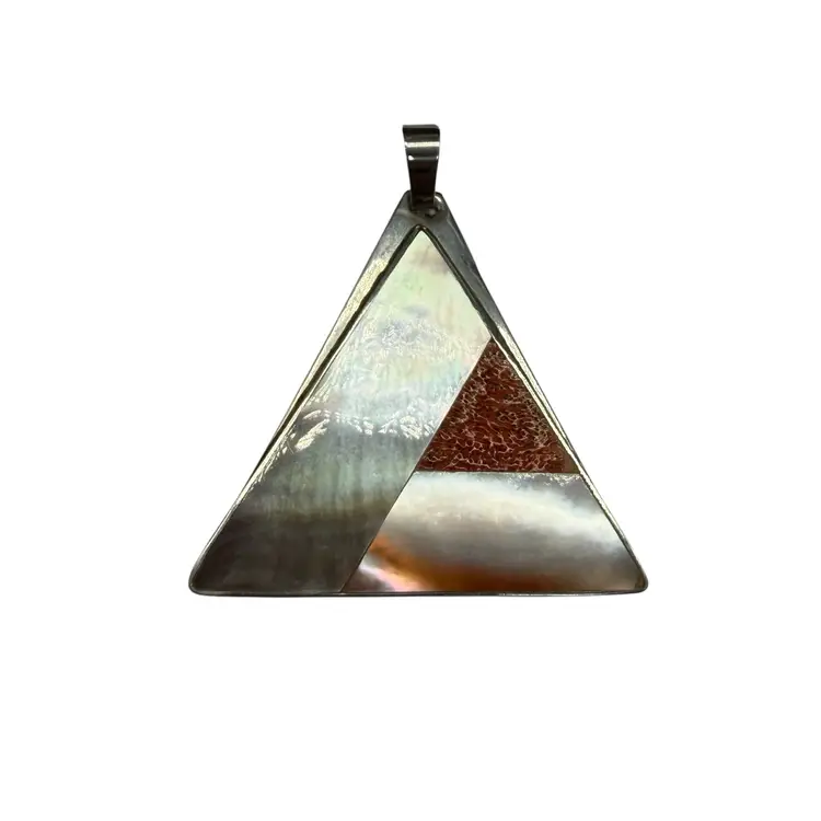 Modernist Geometric Mother Of Pearl Abalone Inlay Triangular Pendant Artisan