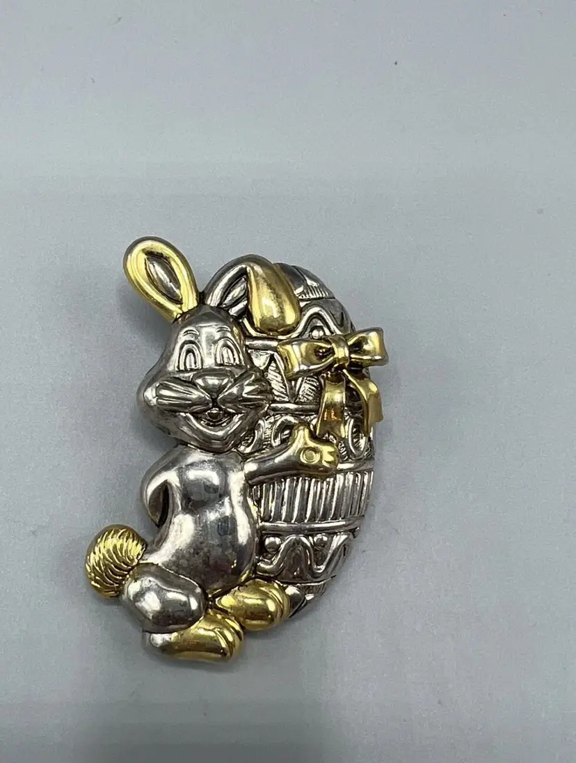 Best Signed Easter Bunny Egg Bow Brooch Two Tone Rabbit Animal Holiday Pin