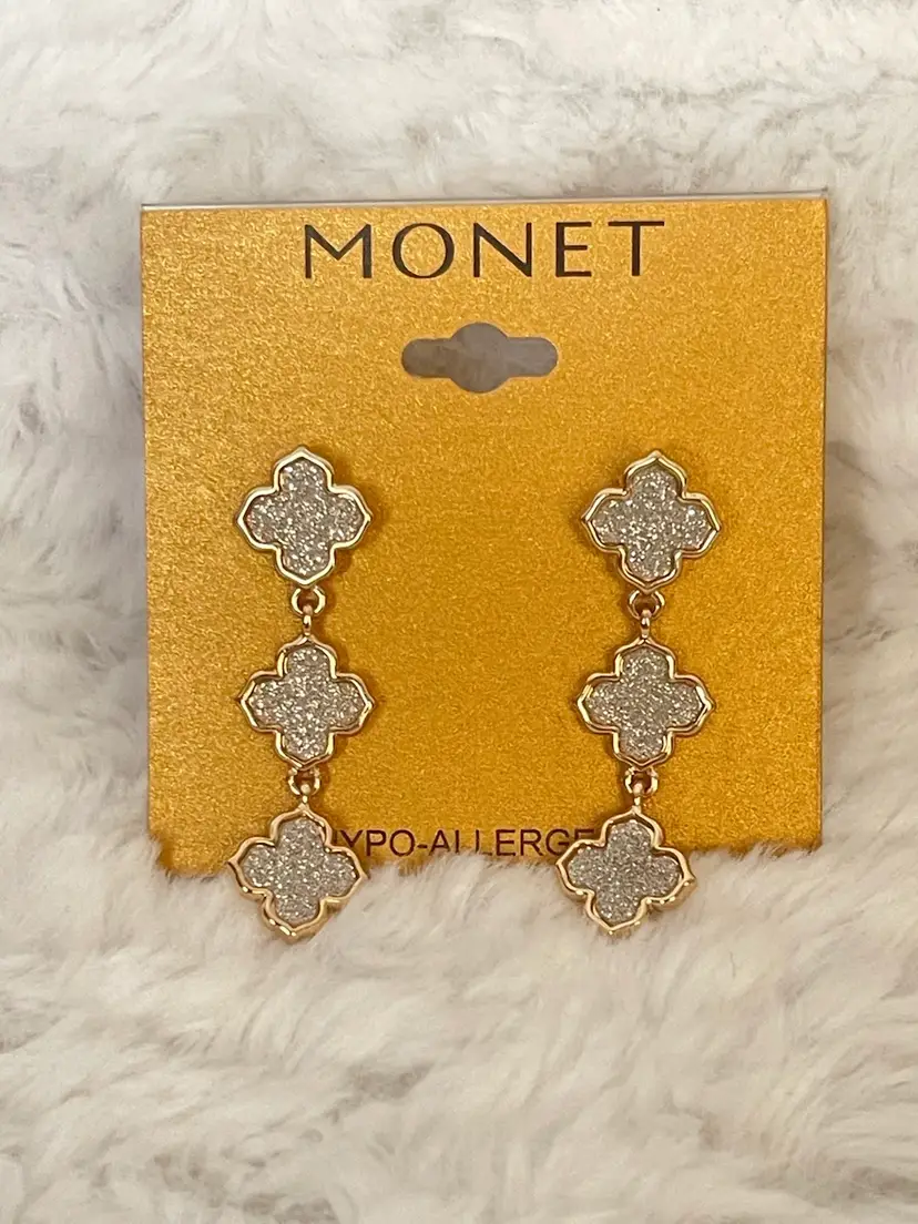 Monet Jewelry Linear Clover Sparkle Drop Earrings, Pierced