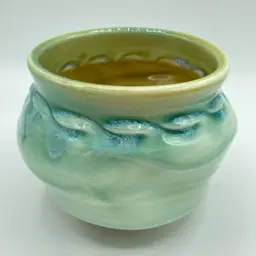 Art Pottery Hand Thrown Planter Plant Pot Crackle Glaze 4 1/4" H Artist Signed