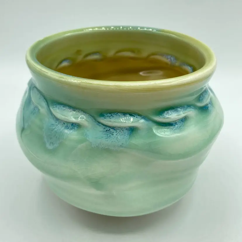 Art Pottery Hand Thrown Planter Plant Pot Crackle Glaze 4 1/4" H Artist Signed