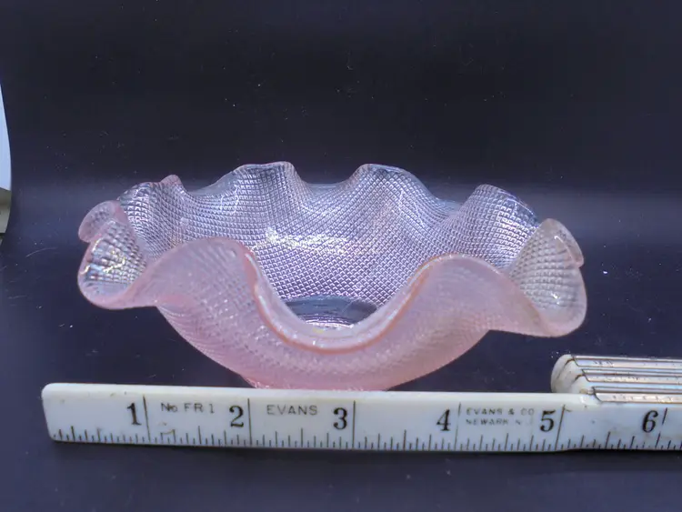 #16 - Pink Waffle Wear Glass Ruffled Edge Indiana Glass Dish No Chips or Cracks