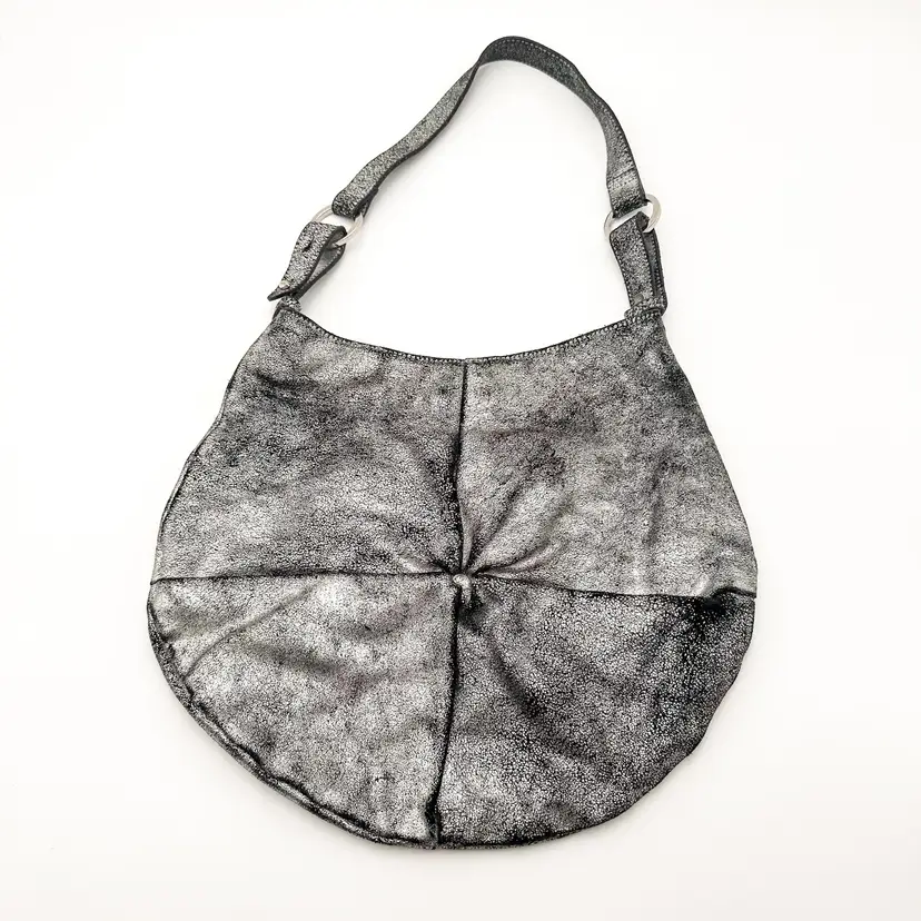 Kate Landry Leather Handbag Purse Silver Black B25