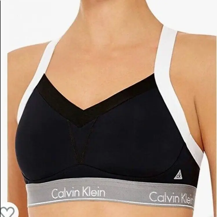 Calvin Klein high impact black grey white colorblock sports bra performance XS