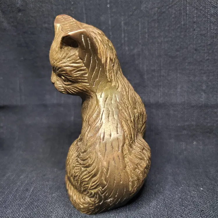 3.75" Vintage Brass Kitty Cat Paperweight Figurine