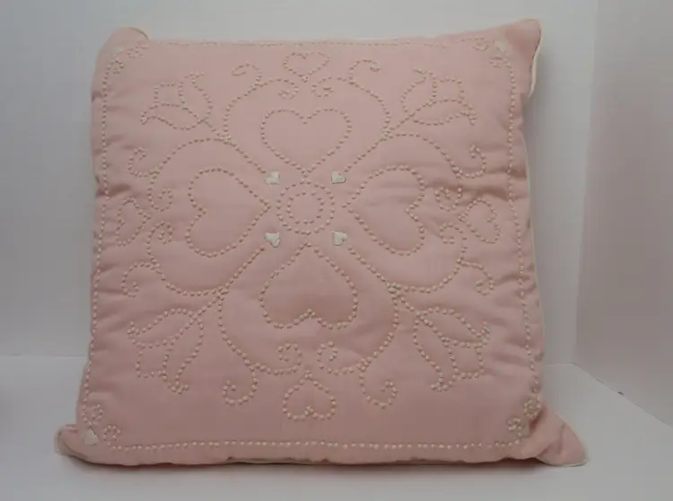 Vintage Candlewick Dusty Rose Pink Hand Embroidered Pillow Approx. 15" x 15"