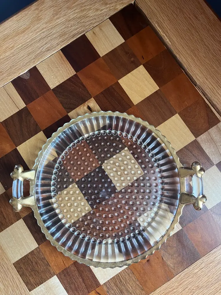 Vintage Jeanette glass hobnail platter