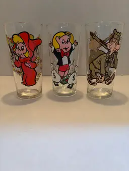Vintage Pepsi Collector Series Set of 3 Drinking Glass Wendy,Richie Rich,Sad Sak
