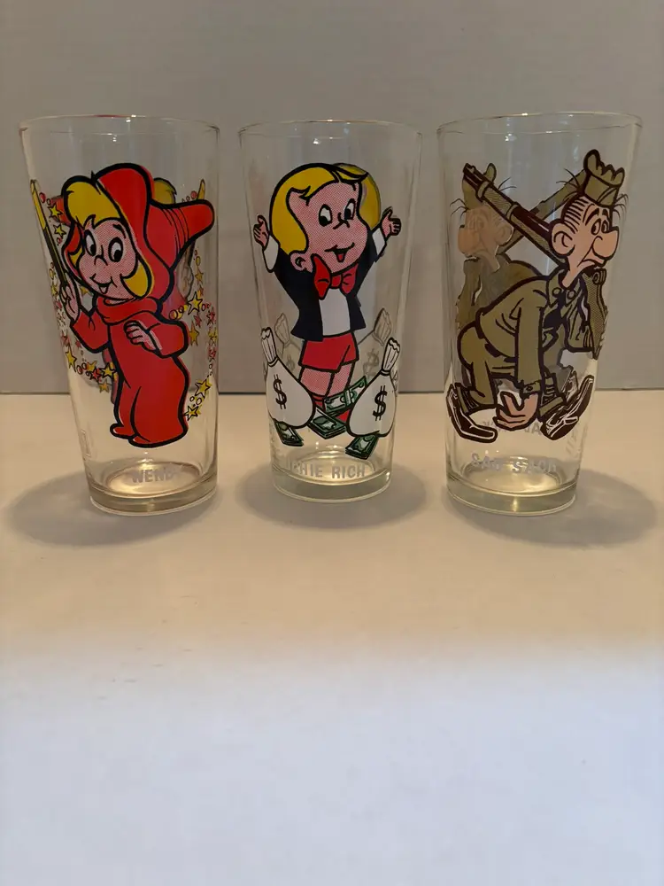 Vintage Pepsi Collector Series Set of 3 Drinking Glass Wendy,Richie Rich,Sad Sak