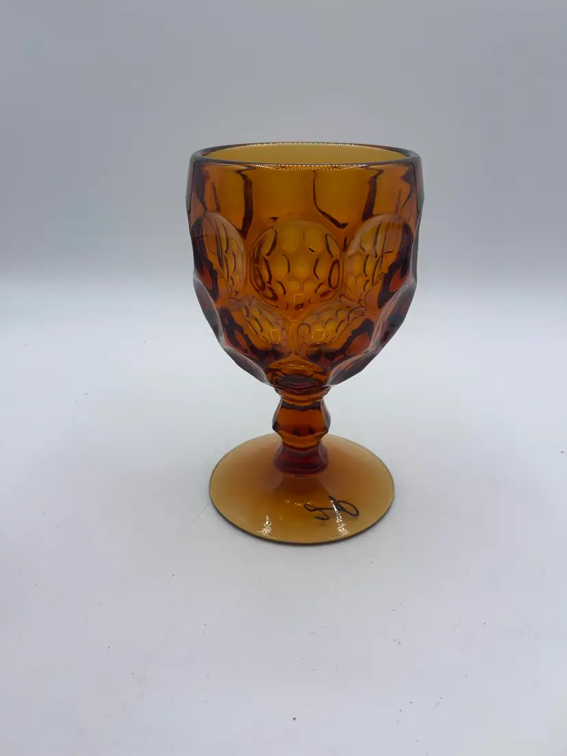 Vintage 1960s Imperial Glass Co Amber Thumbprint 6” Glass -Compete Your Set