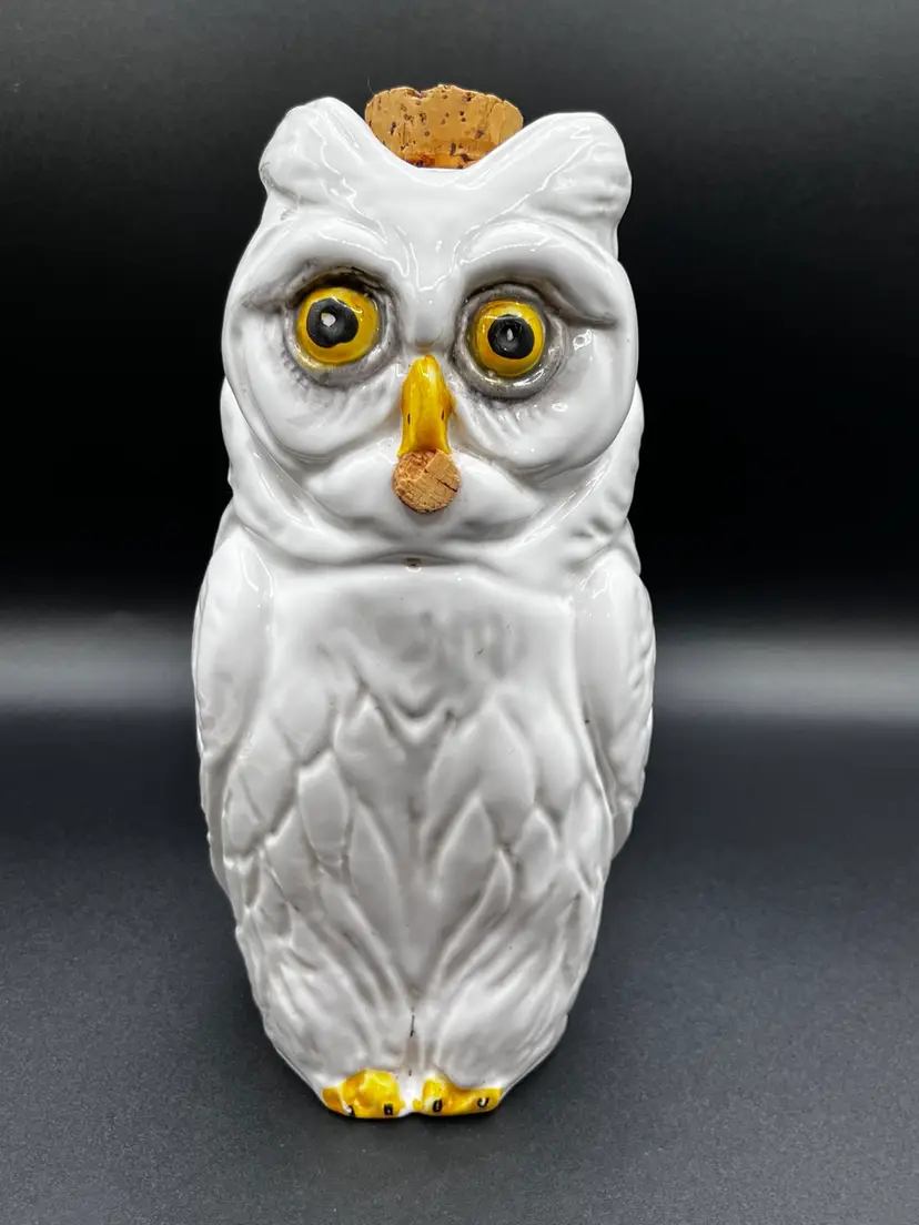 Unique White Italian Remo Art Pottery Owl Liquor Decanter/Pitcher 10"