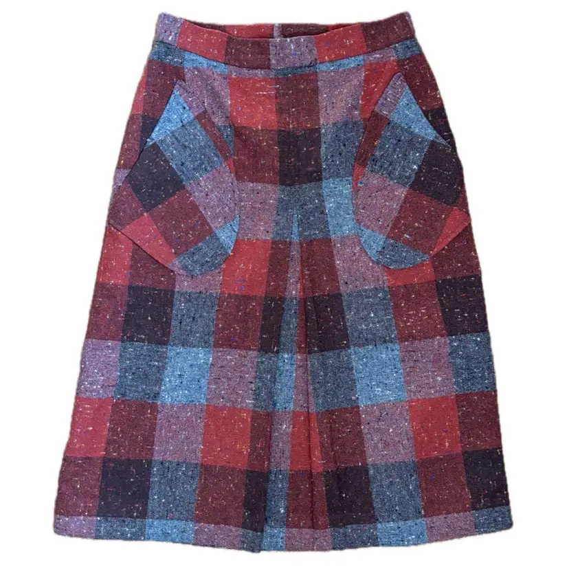 Vintage Orange Gray Plaid Skirt Fits XS Small Speckled Cottage Goblin Core Fall