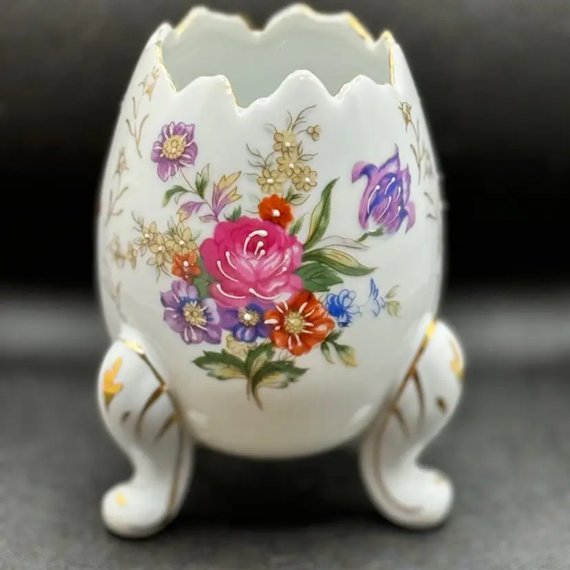 Vintage Cracked Egg Floral Flowers Footed Vase, By The “Fine Quality A Japan” Sticker Is Arco/Inarco Sticker, Handcrafted, Made In Japan