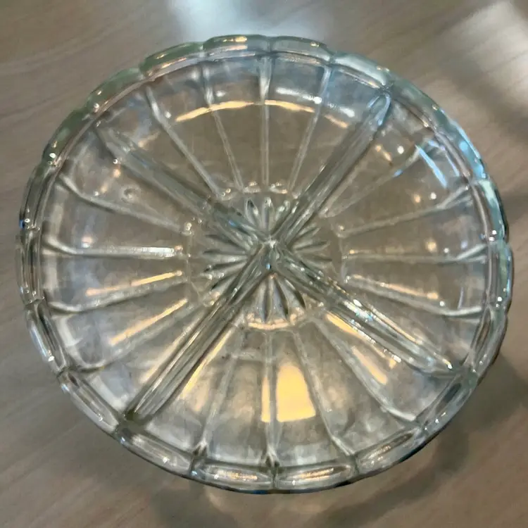 Vintage Clear Pressed Glass 4 Sections Divided Dish Platter Starburst 7”
