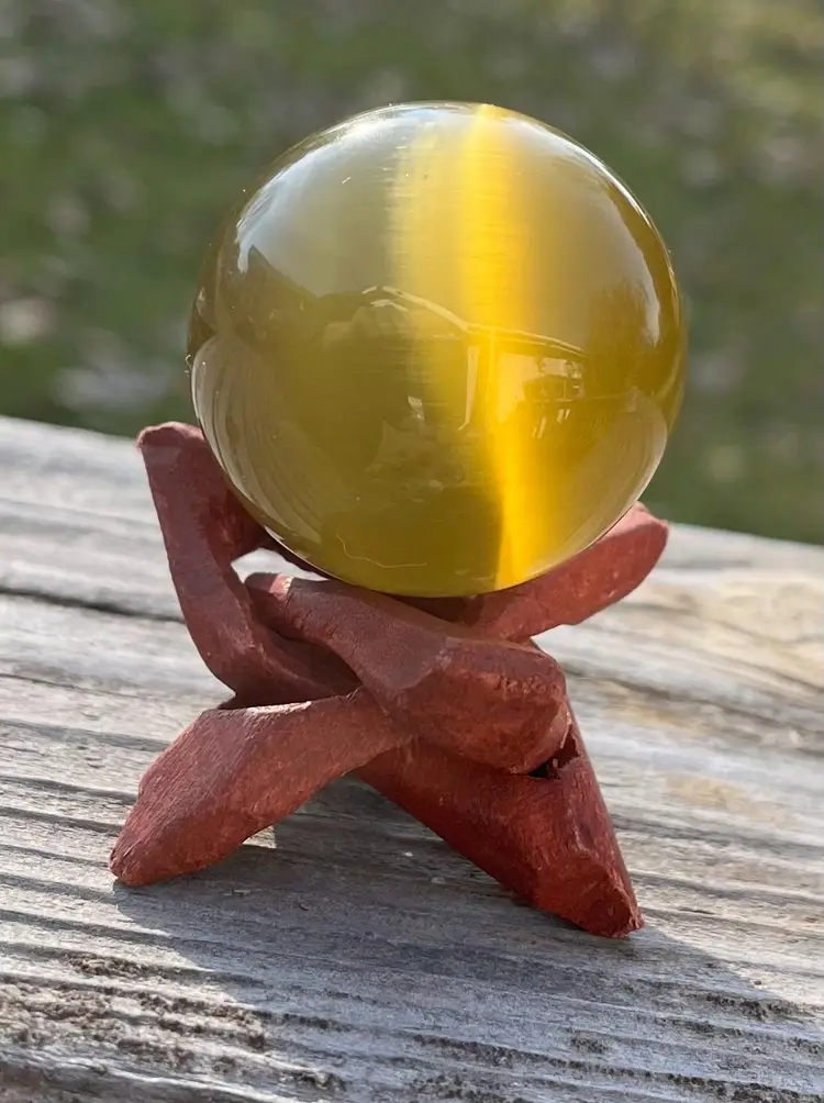 Olive Green Cats Eye Sphere Orb Ball with Stand