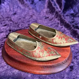 Harilela's Indian Enameled Brass Shoe Ashtrays