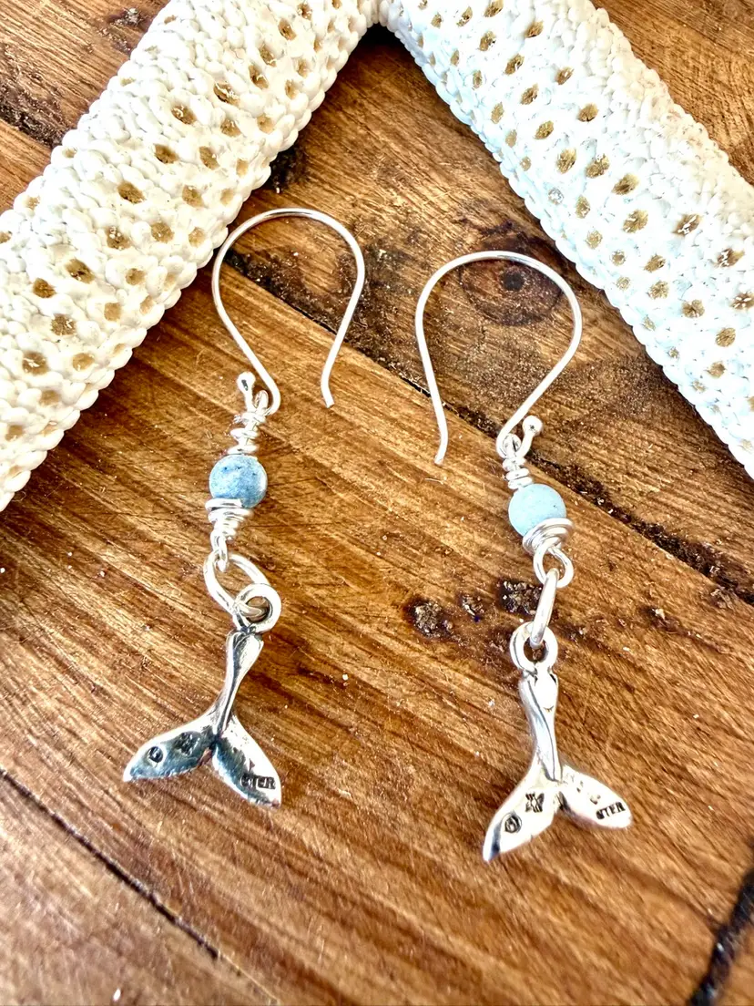 Whales Tail And Ocean Blue Aventurine Bead Earring