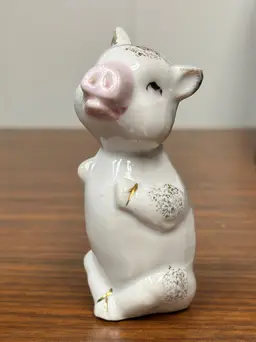 Vintage Porcelain Pig Whimsical Red Stamp Japan