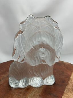 Vintage Viking Glass USA Frosted Glass Dog Decor Paperweight Bookend Shih Tzu