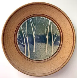 Peter Price Plate - Birch Trees - Vintage Canadian Art Studio Pottery - Signed