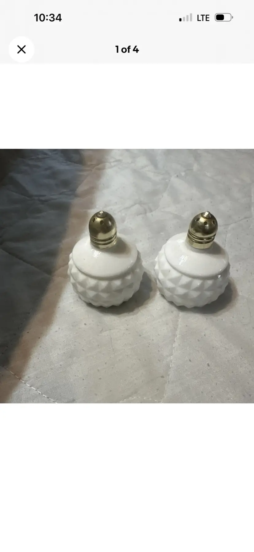 Vintage Japan White Milk Glass Diamond Cut Hobnob Salt And Pepper Shakers