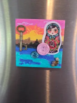 Whimsical Matryoshka Magnet with Vintage Key