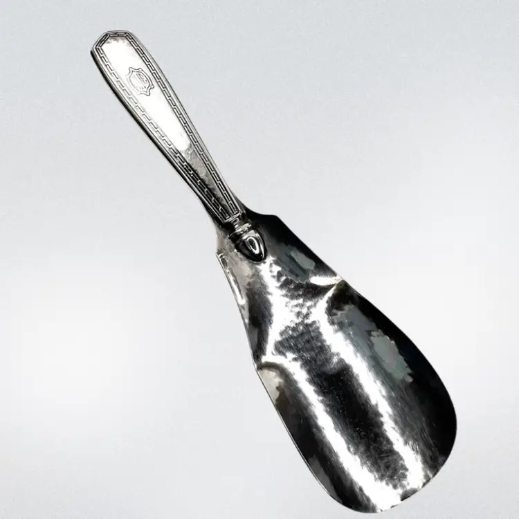Sterling Silver Vintage 7” Shoe Horn. Hammered Texture. Monogrammed “NNE”.  Hallmarked “Sterling” And ”5400 H.M.E.”