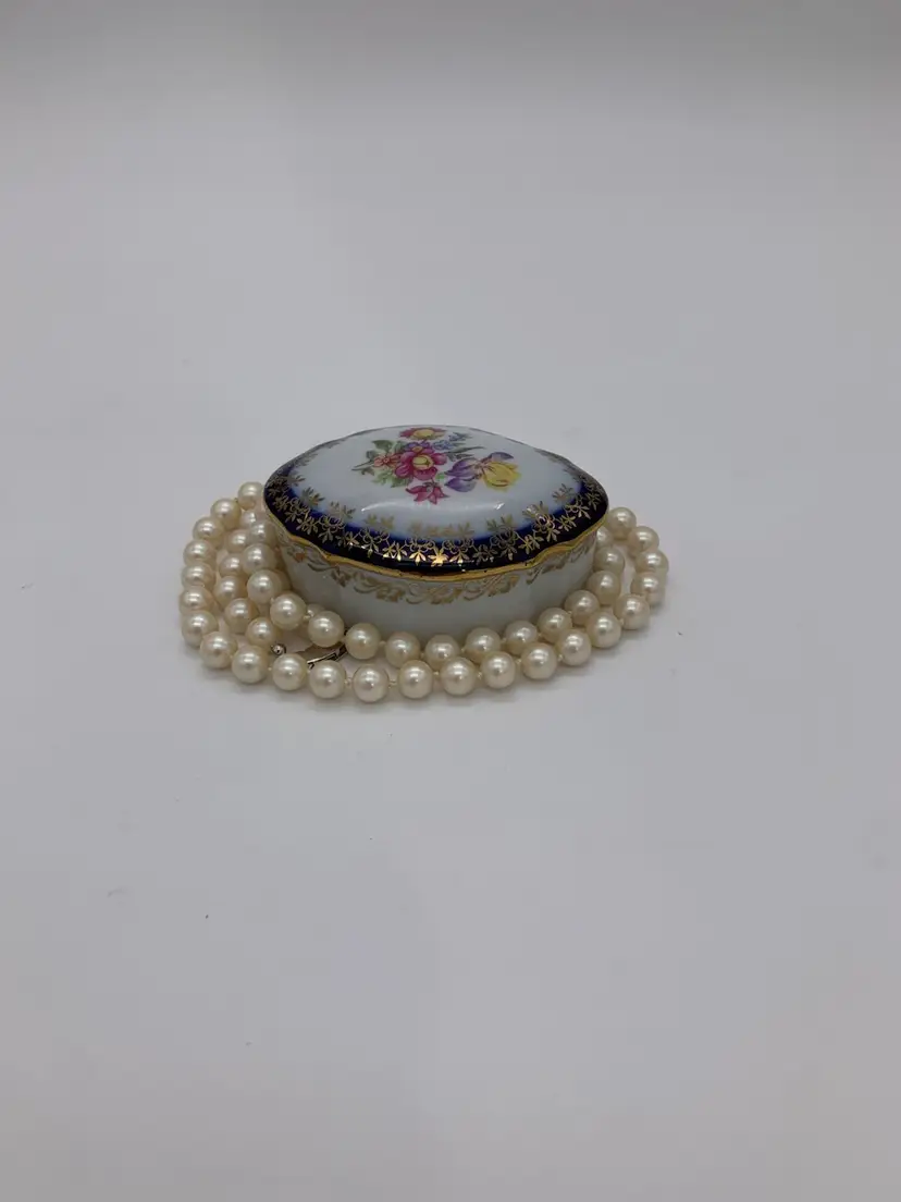 Vtg. 1955 Handpainted CROWN PM Martinroda #5 Oval Porcelain Trinket Dish Floral