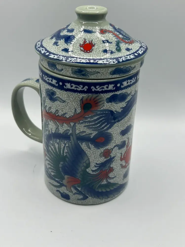 Vintage Dragon Tian Ze Tso Ci-3 Piece Tea Infuser Mug Japan
