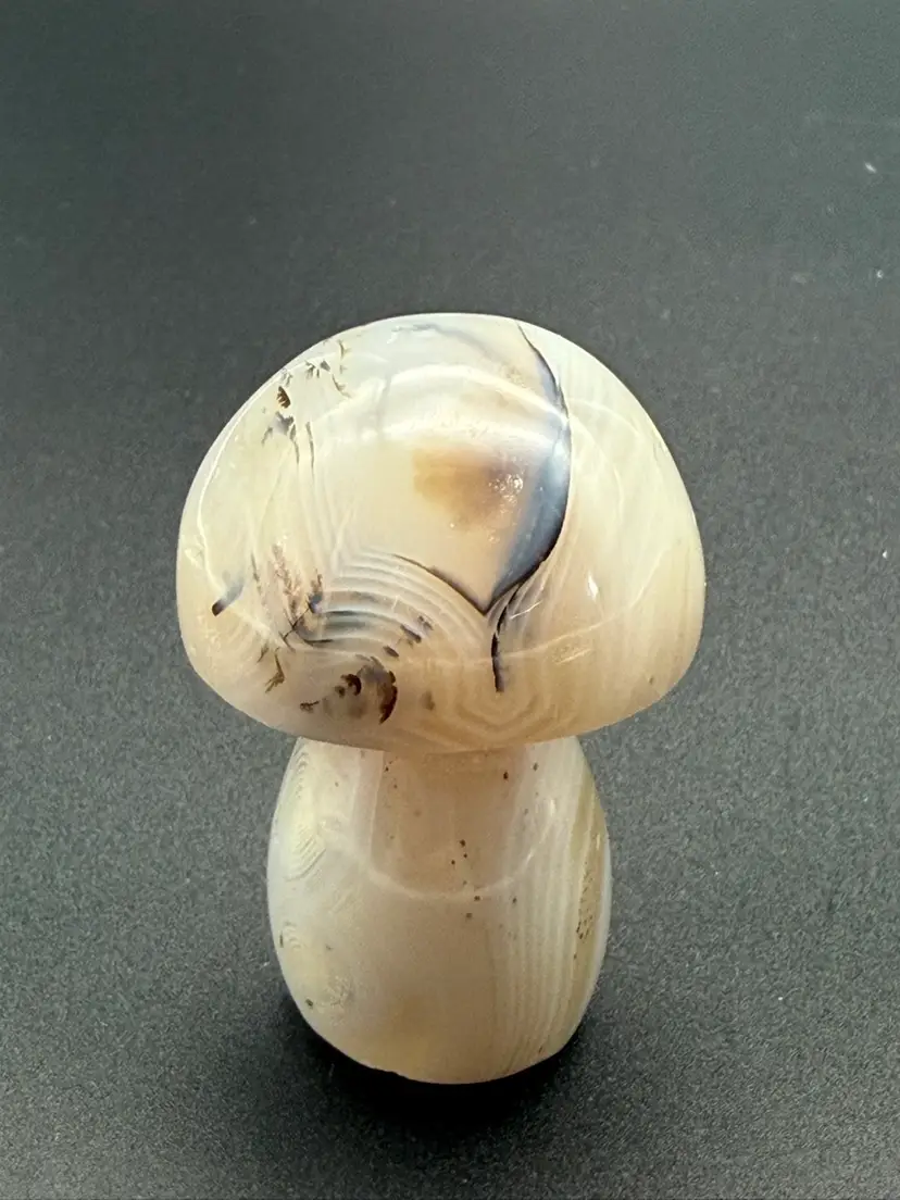 Natural Banded Agate Mushroom Hand Carved Stone Crystal Reiki 2 1/4" 90g