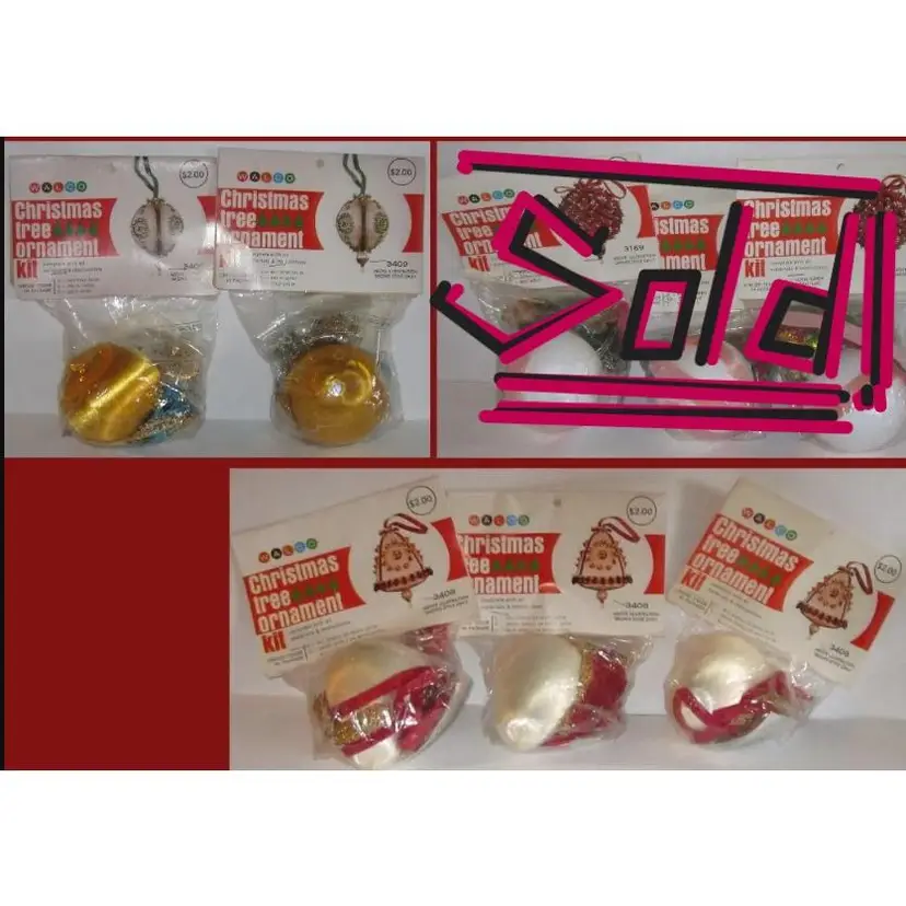 Vintage Walco Beaded Christmas Tree Ornament Kits, NIP, NOS, 2 different styles, EACH SOLD SEPARETLY. Craft supplies.