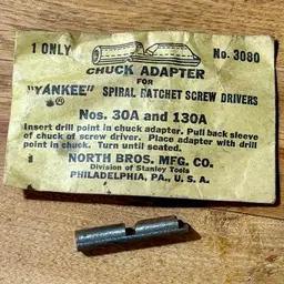 NOS Stanley Yankee No. 3080 Chuck Adapter for No. 30A, 130A Original Package