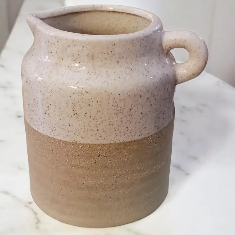Speckled Stoneware Pitcher 6" 40 Ounce Capacity Two-Toned Textured Glazed Turned Pottery